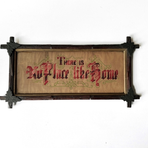 VTG No Place Like Home Embroidered Victorian Frame Needlepoint Oz Inspiration - Picture 2 of 16